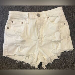 white, high rise shorty jean shorts